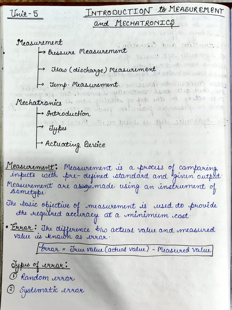 Unit 5 - Measurement and Mechatronics | PDF