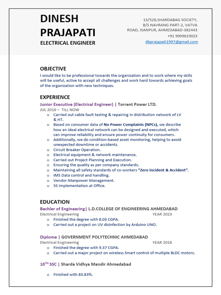Dinesh Prajapati: Electrical Engineer Profile | PDF