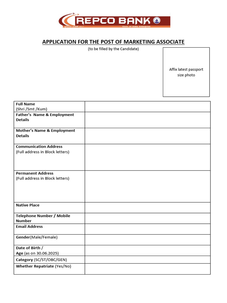 Marketing Associate Application Form | PDF | Government And Personhood