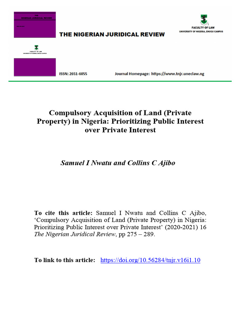 Compulsory Land Acquisition in Nigeria | PDF | Eminent Domain ...