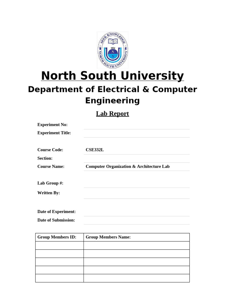 NSU Lab Report Cover Page Template | PDF