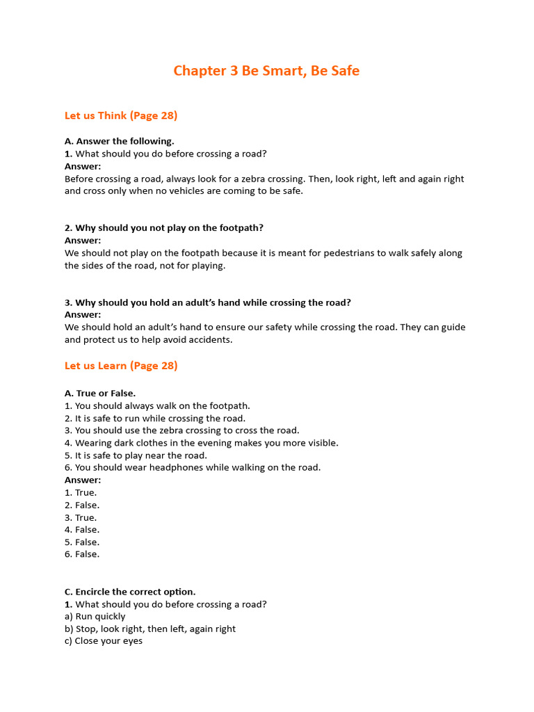 Class 4: Be Smart, Be Safe Guide | PDF | Road | Sidewalk