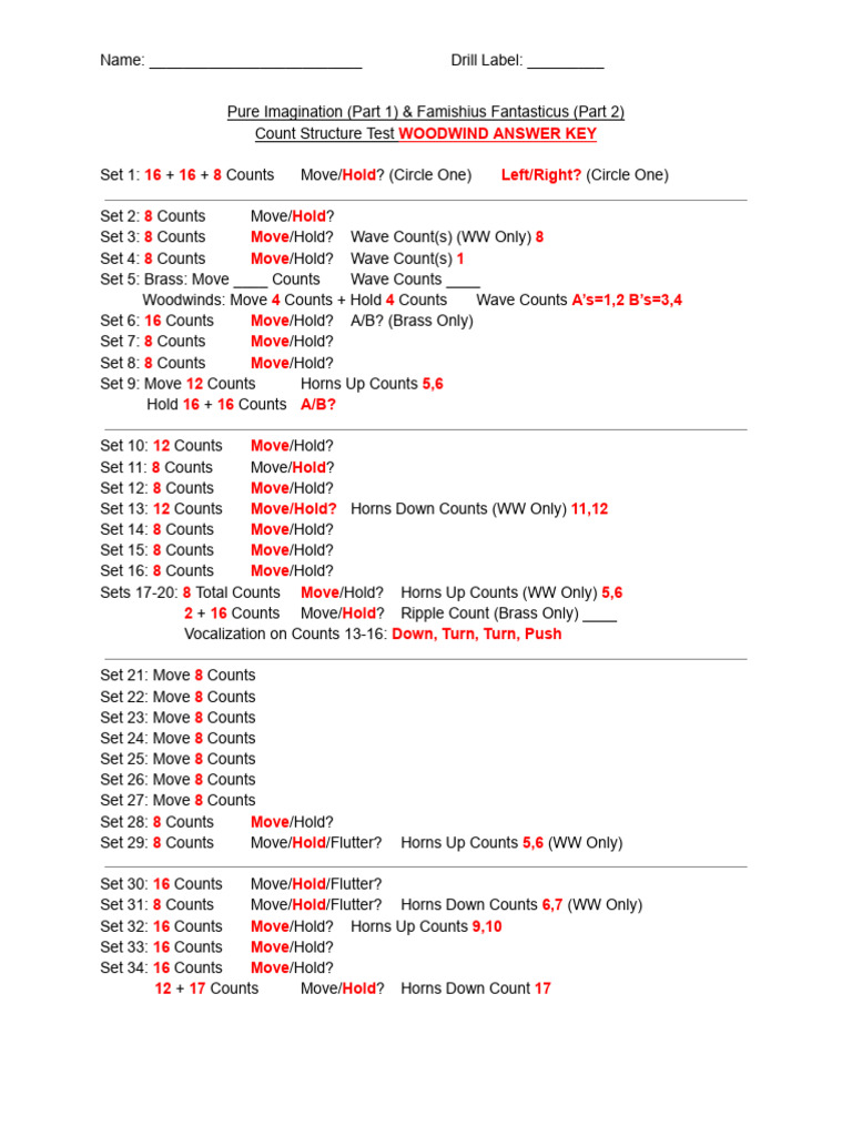 Woodwind & Brass Count Test Key | PDF | Music Production | Music Technology