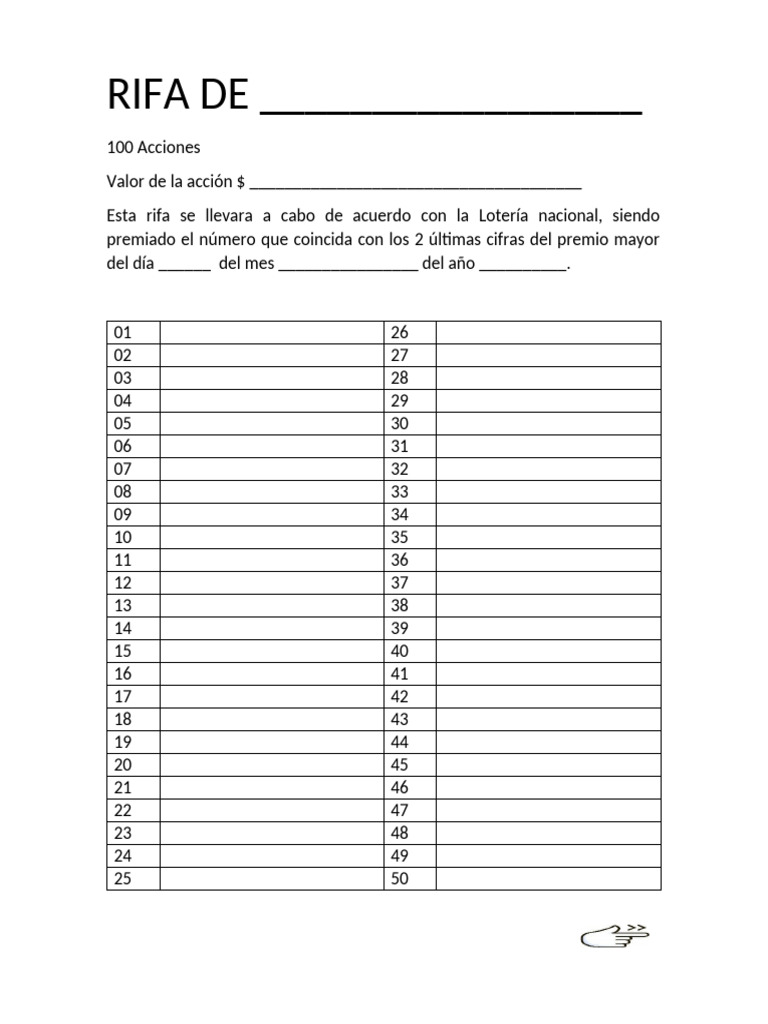 Rifa de 100 Números y Acciones | PDF