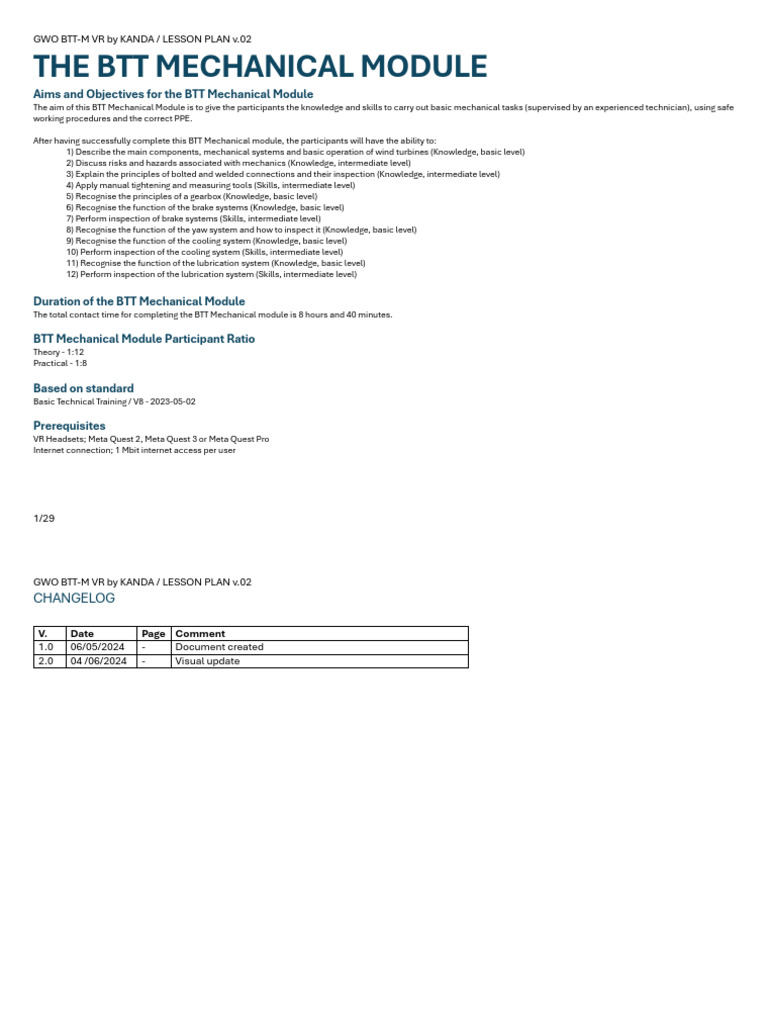 GWO BTT Mechanical Module Overview | PDF | Screw | Personal Protective ...