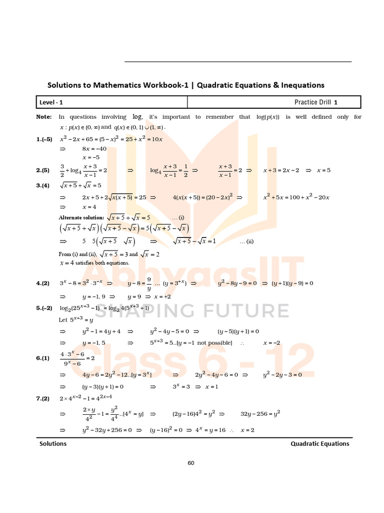Quadratic Equations Solutions Guide | PDF | Mathematical Analysis | Algebra