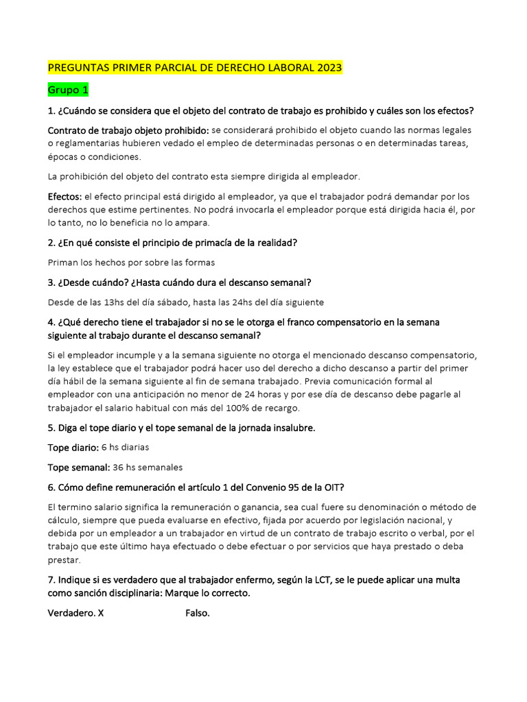 Primer Parcial de Derecho Laboral 2023 | PDF | Salario | Derecho laboral