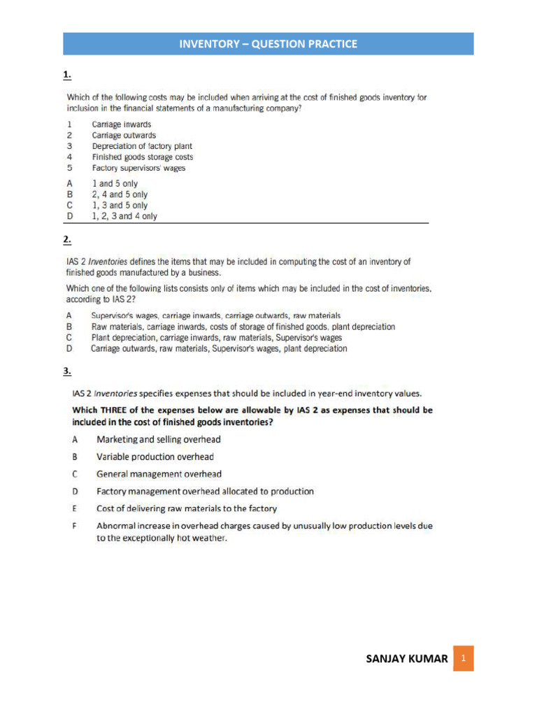 Inventory Question Practice Guide | PDF