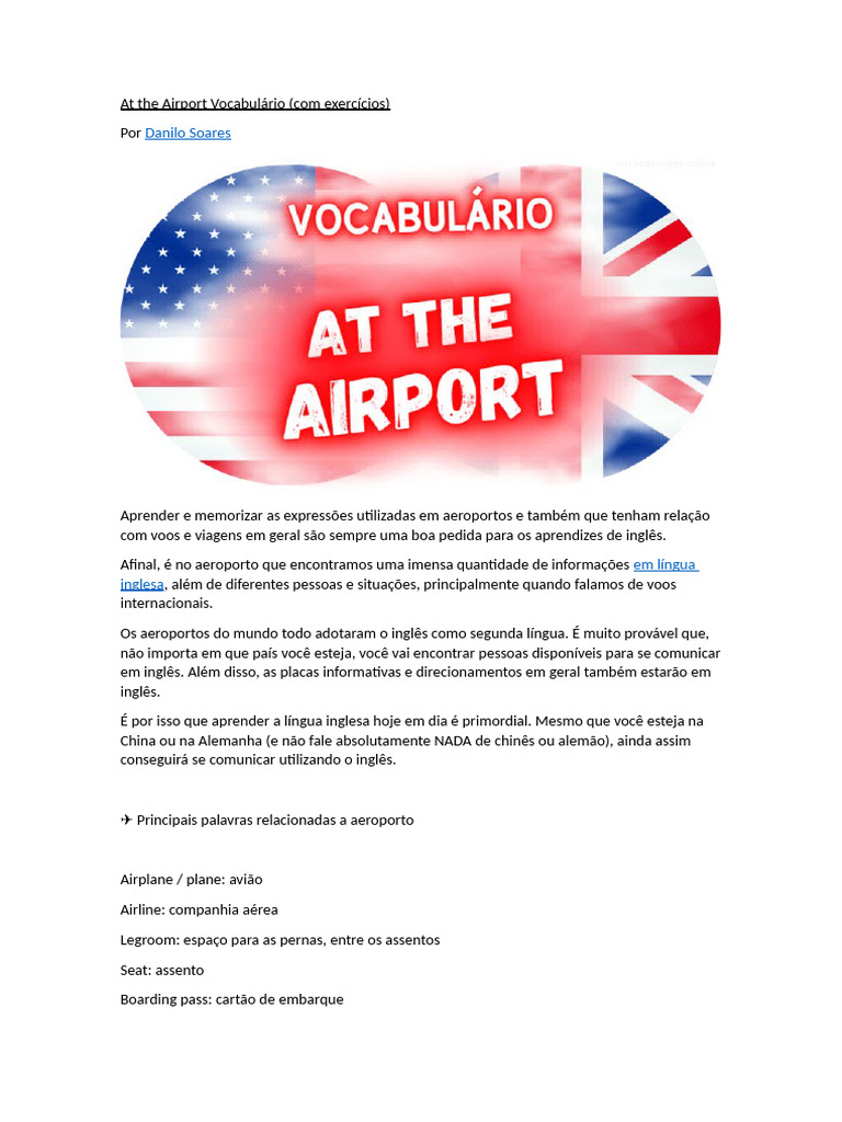 Vocabulário de Aeroporto em Inglês | PDF | Aeroporto | Aviação