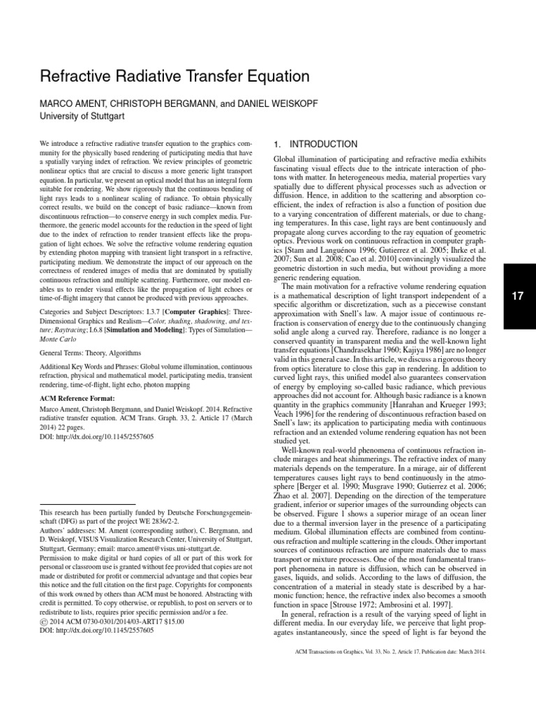 Refractive Radiative Transfer Equation MARCOAMENT, CHRISTOPH BERGMANN ...