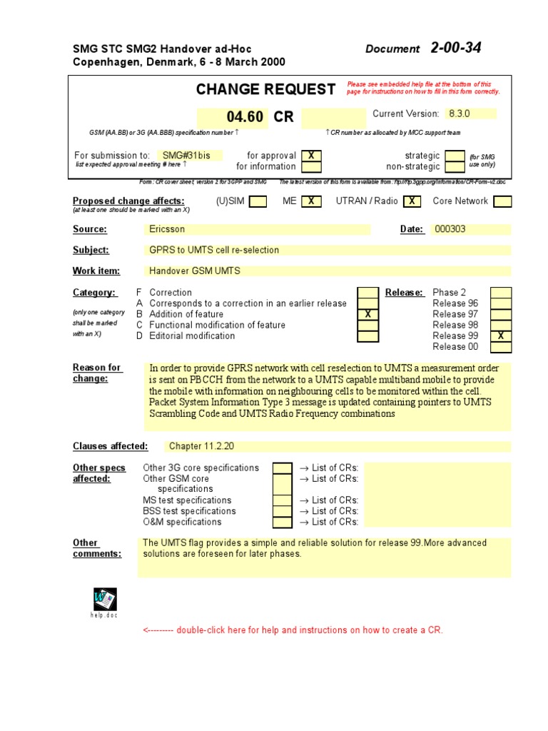 GPRS to UMTS Cell Reselection Change Request | PDF | Gsm | Decibel
