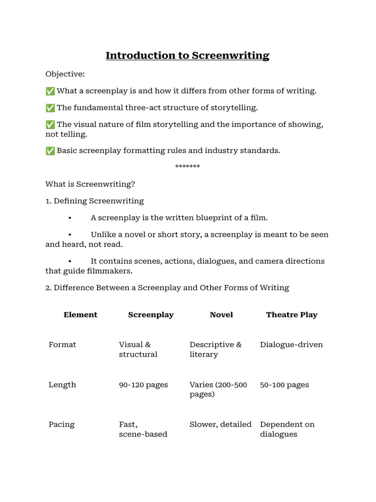 Screenwriting Notes For This Semester 2025 | PDF | Screenplay ...