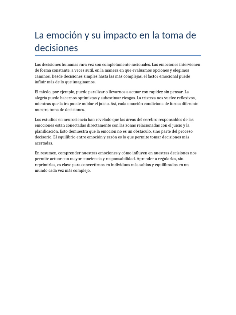 La Emoción y Su Impacto en La Toma de Decisiones | PDF