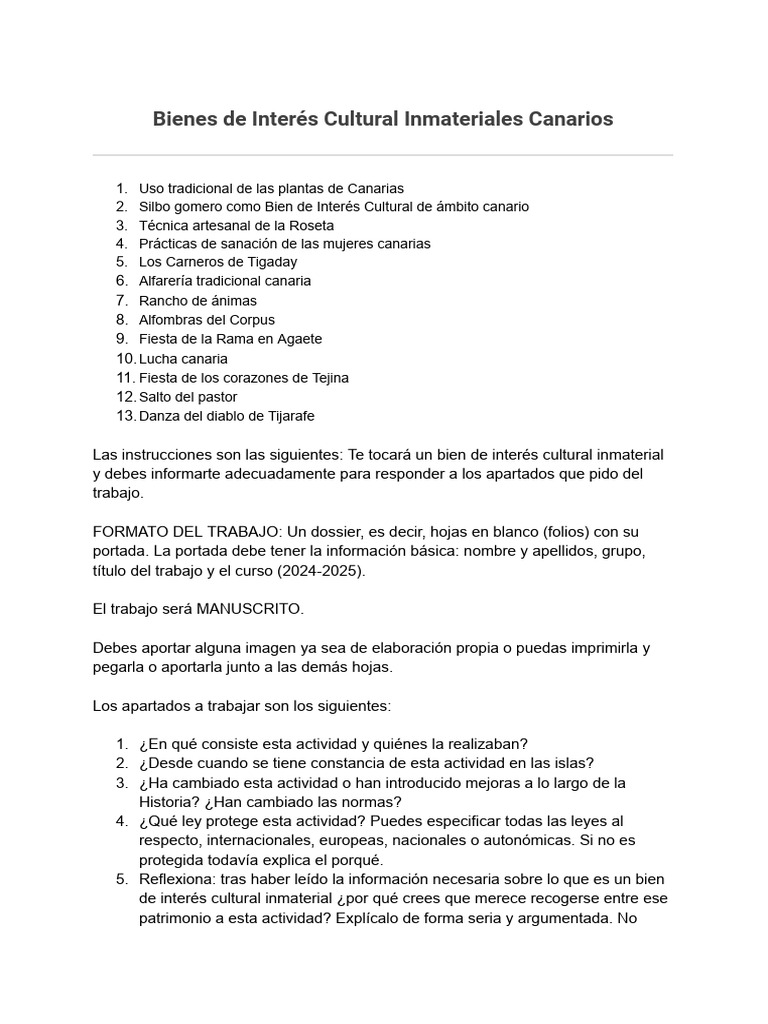 Trabajo Sobre Bienes de Interés Cultural Inmateriales Canarios | PDF ...