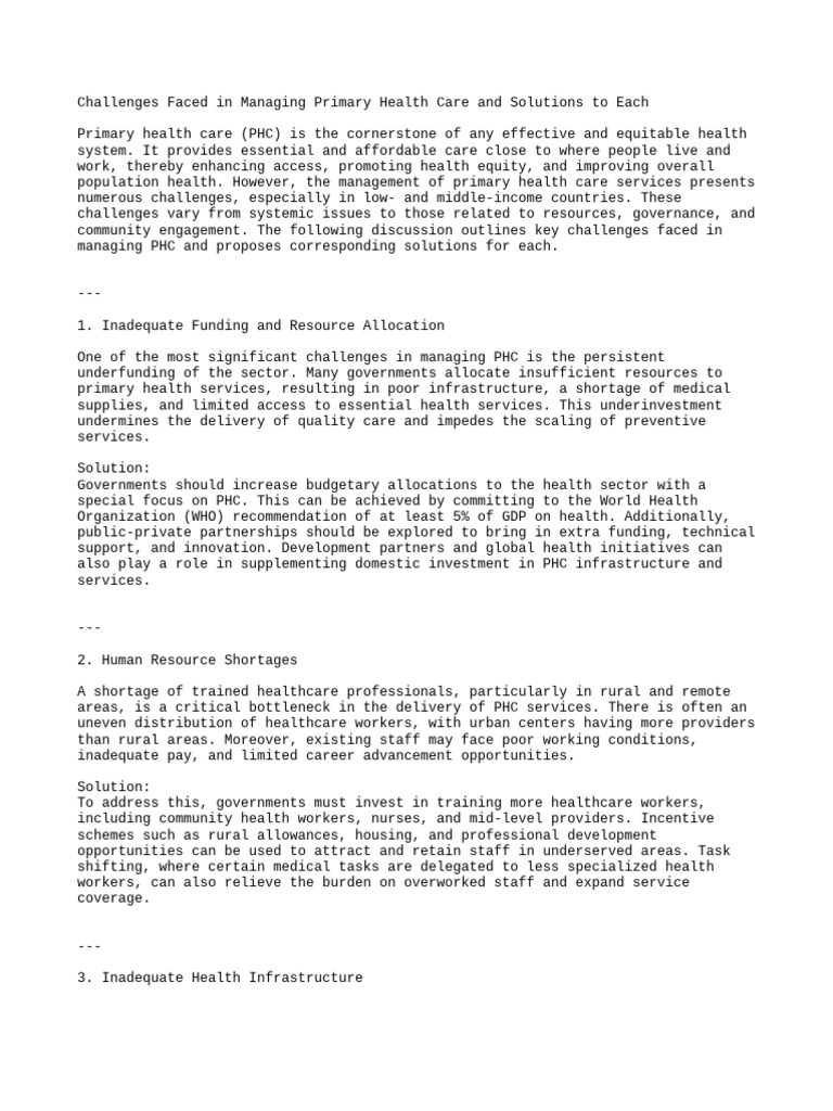 Managing Challenges in Primary Health Care | PDF | Infrastructure ...