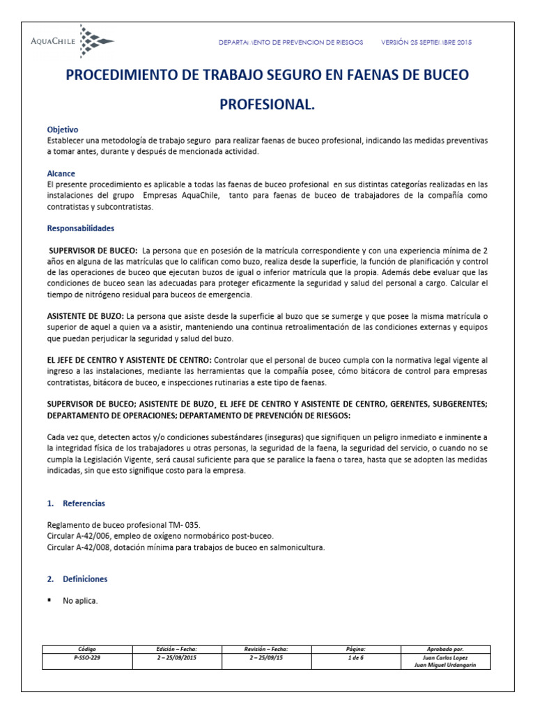 Procedimiento de Buceo Seguro | PDF | Buceo bajo el agua