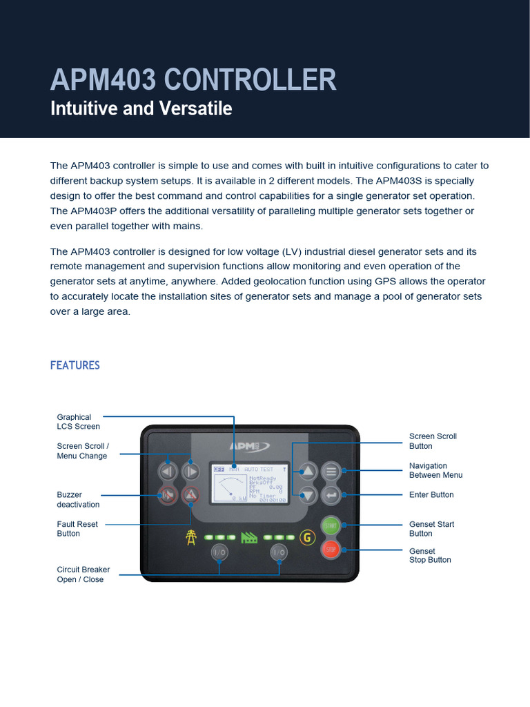 APM403 Controller User Manual | PDF | Electric Generator | Alternating ...