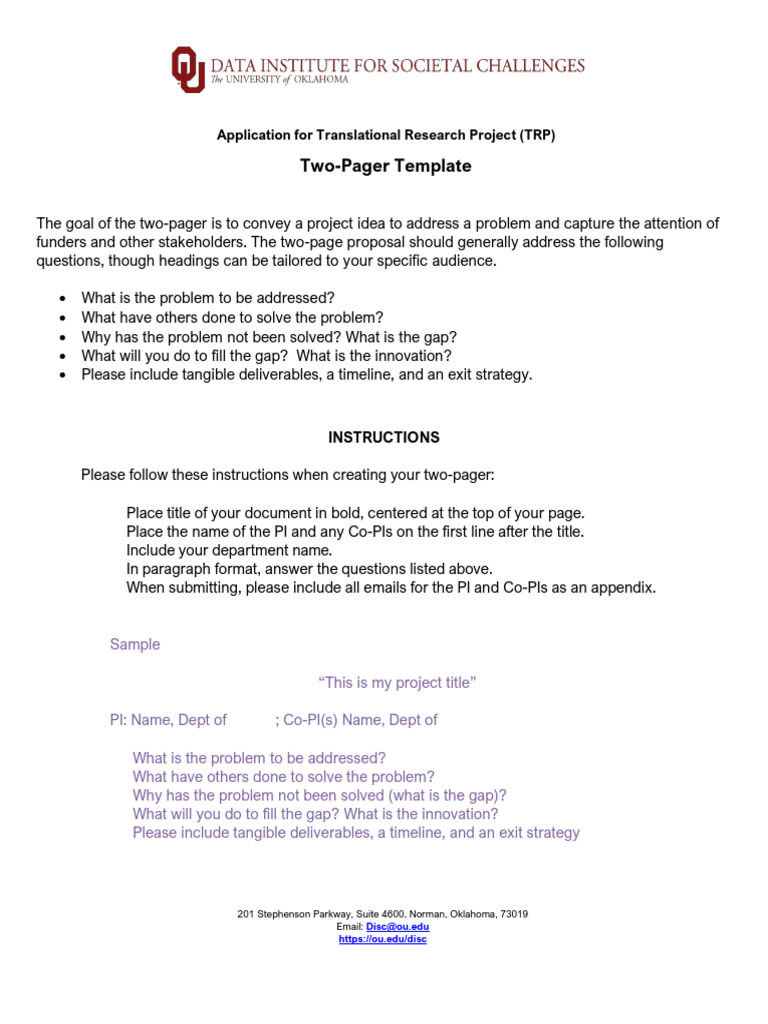 Translational Research Project Two-Pager | PDF