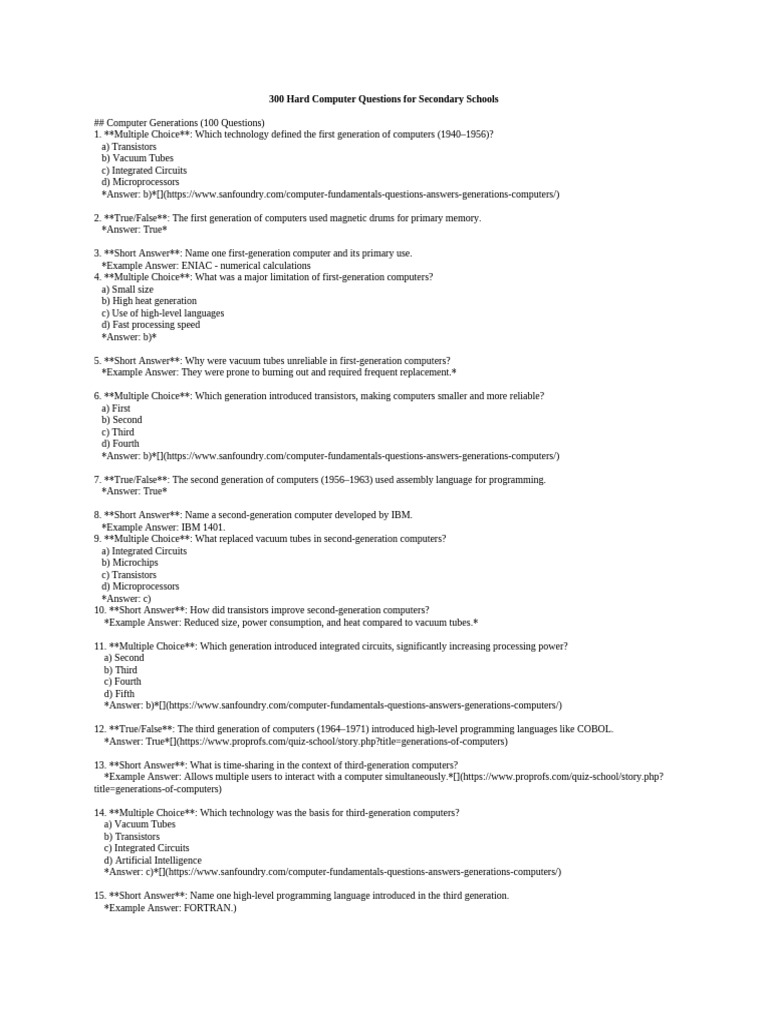 300 Hard Computer Questions for Students | PDF | Computer Network ...
