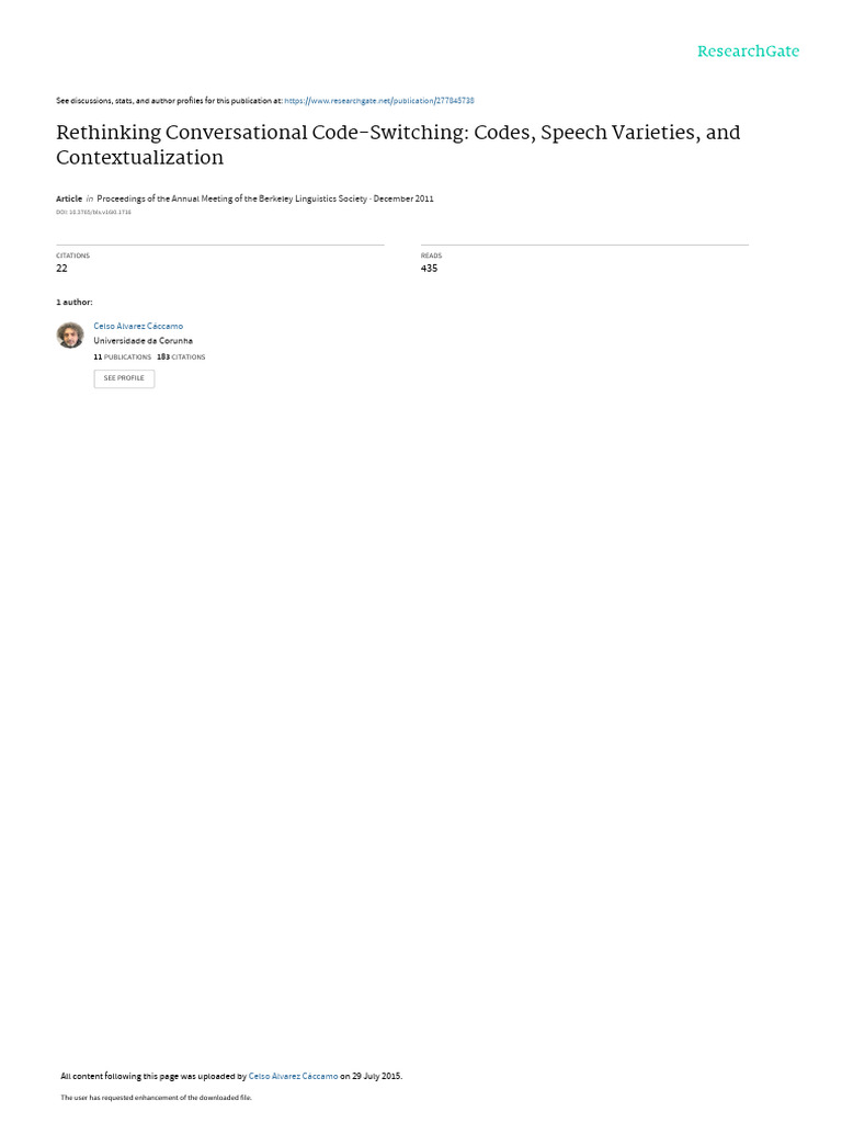 Rethinking Code-Switching in Speech | PDF