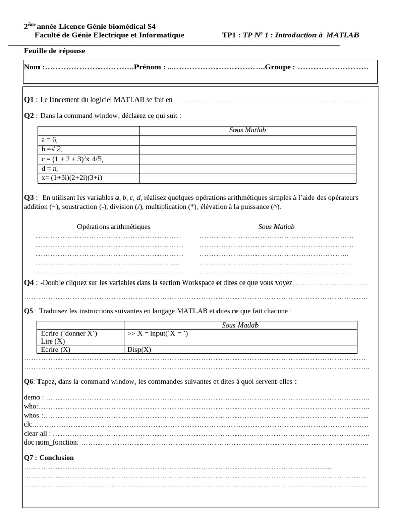 Feuille de Réponse | PDF