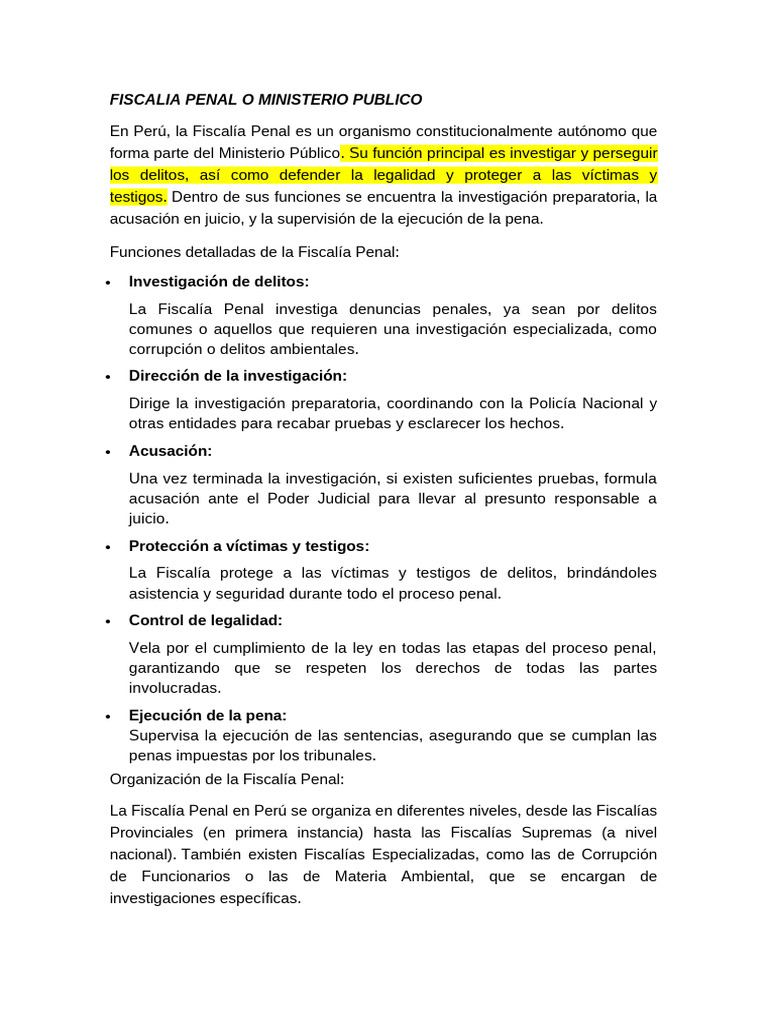 Funciones de la Fiscalía Penal en Perú | PDF | Fiscal | Justicia