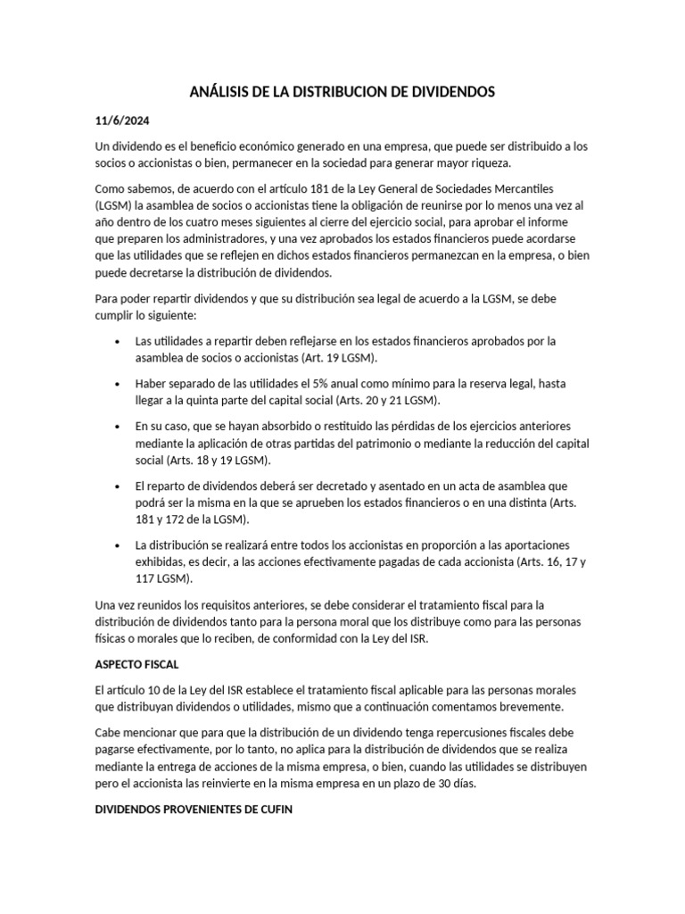 Distribución y Fiscalidad de Dividendos | PDF | Impuesto sobre la renta ...