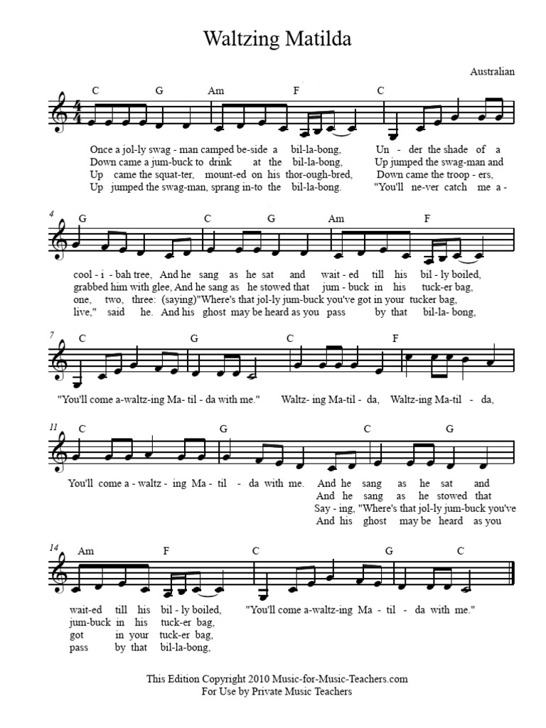 Waltzing Matilda Guitar Chords PDF | PDF | Songs | Folk Songs