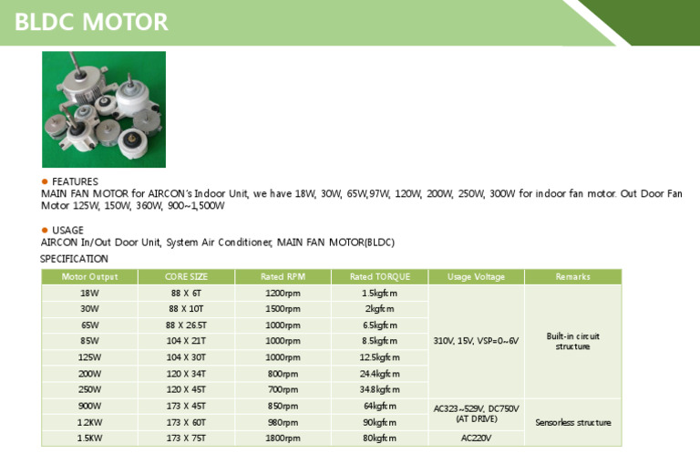 BLDC Motor Specifications for Air Conditioners | PDF