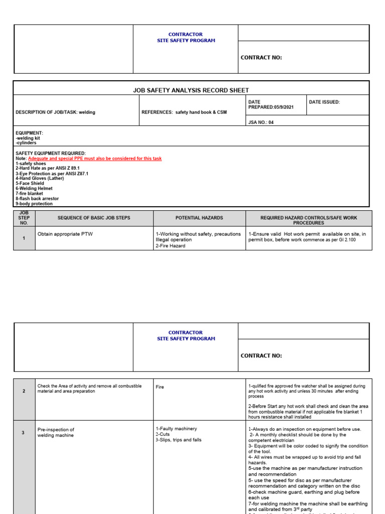 Welding Job Safety Analysis Guide | PDF | Welding | Construction