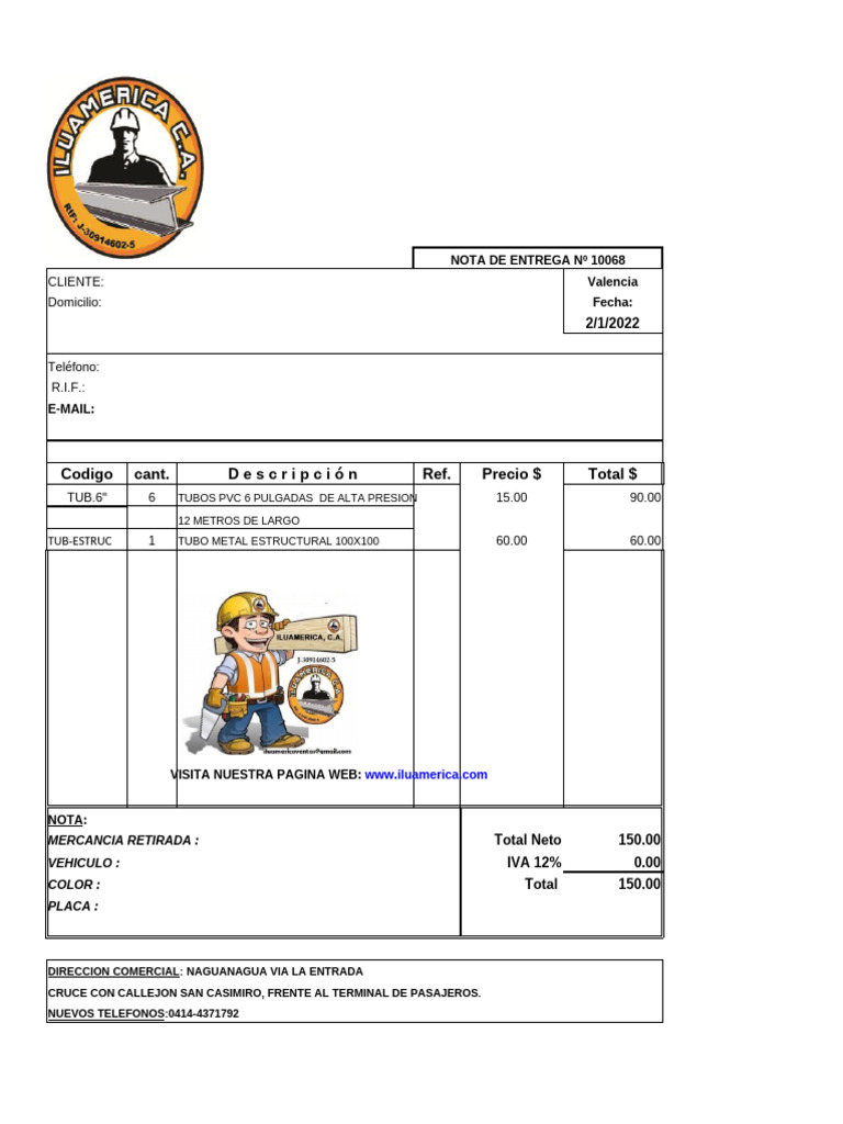Nota de Entrega 10068 - Tubos PVC y Metal | PDF