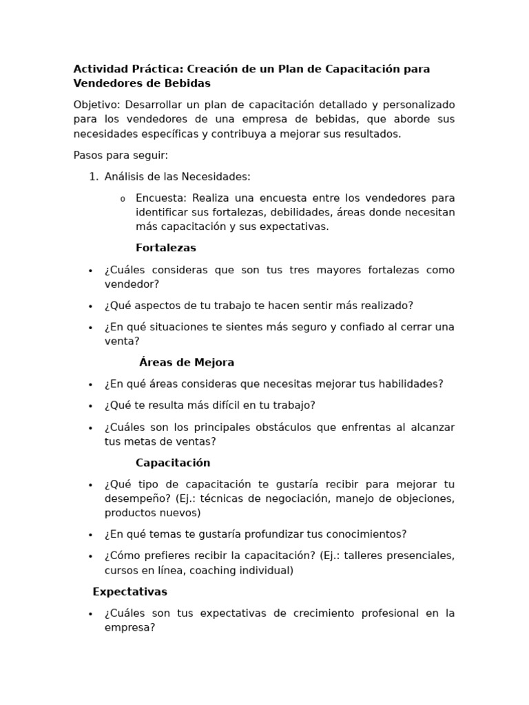 Actividad Plan Capacitacion Fuerza de Ventas | PDF | Ventas | Marketing