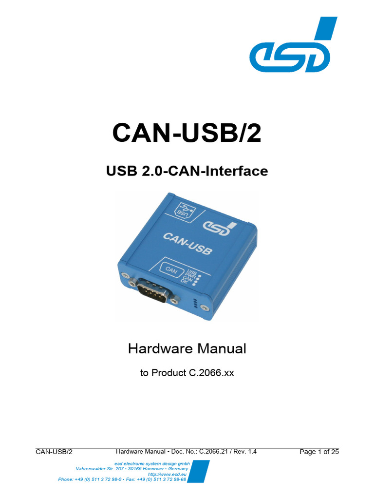 CAN-USB/2 Hardware Manual Overview | PDF | Usb | Electrical Connector