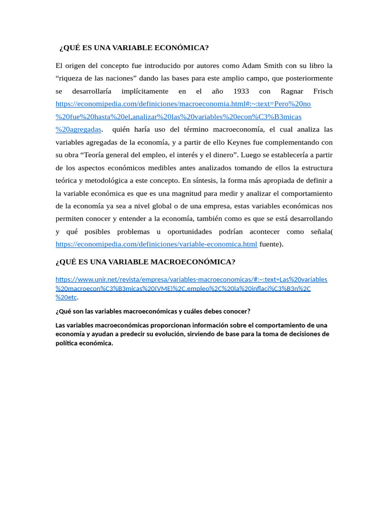 Definición de Variable Económica | PDF | Macroeconómica | Producto ...