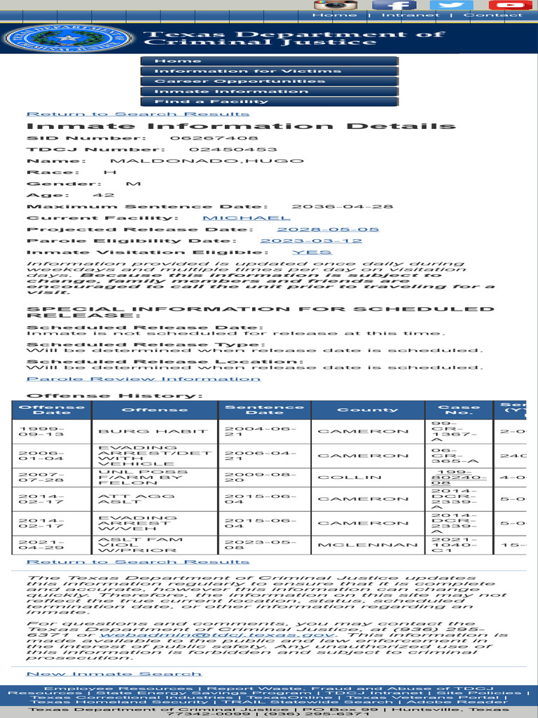 Texas Department of Criminal Justice Inmate Search | PDF | Imprisonment ...