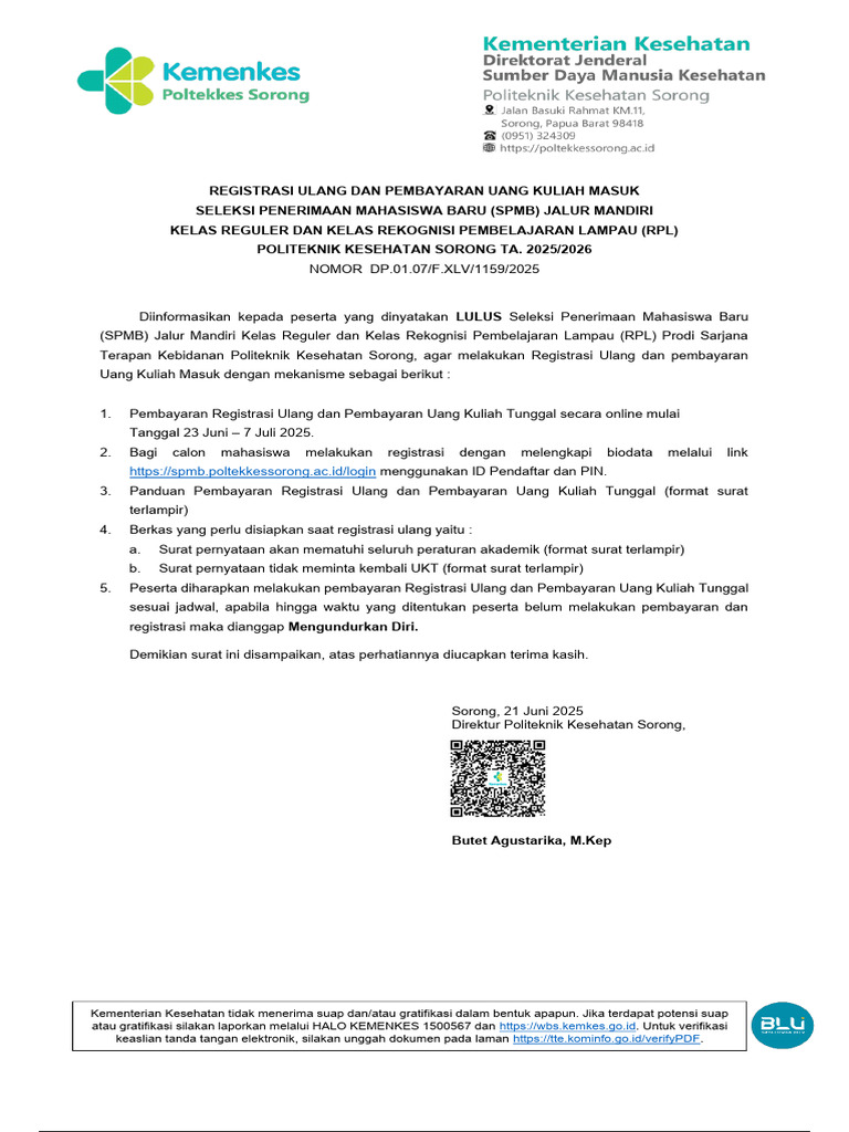 Registrasi Ulang Dan Pembayaran Uang Kuliah Masuk Mandiri & RPL 2025 | PDF
