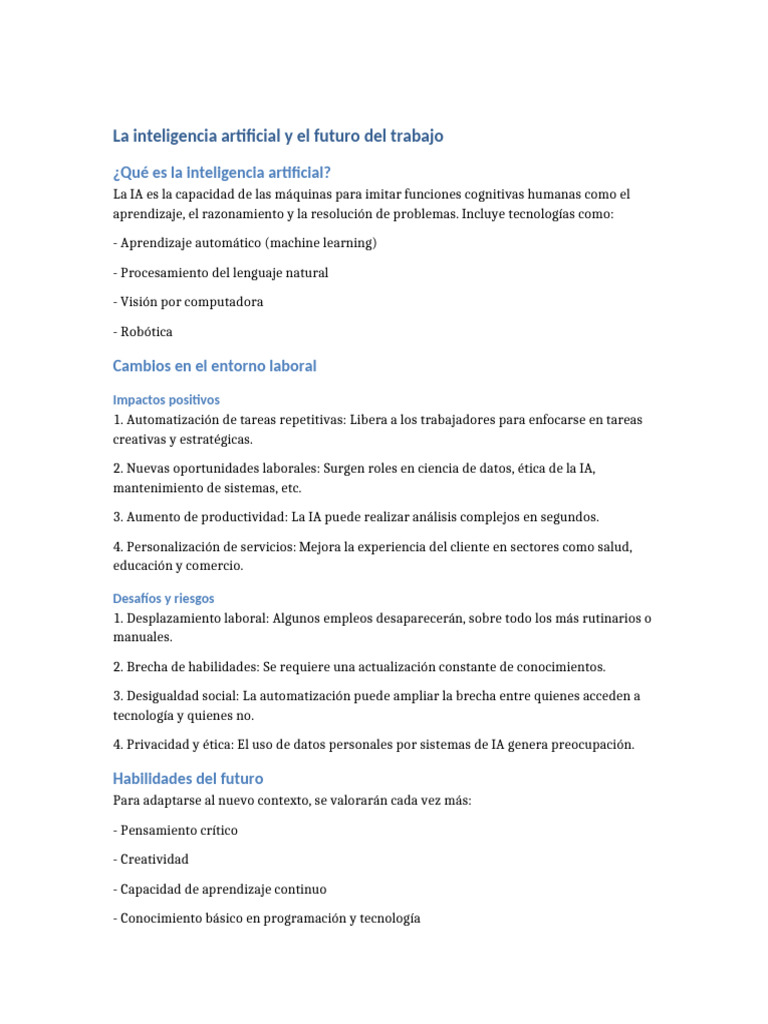 IA y el Futuro del Trabajo: Retos y Oportunidades | PDF