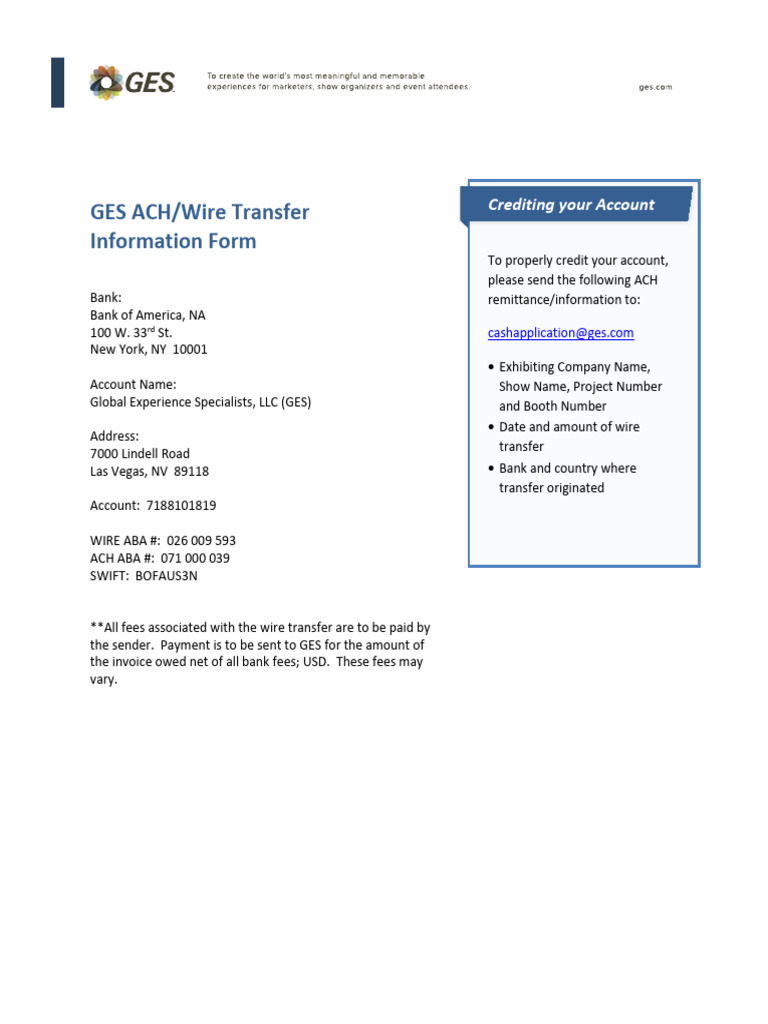 GES ACH/Wire Transfer Instructions | PDF