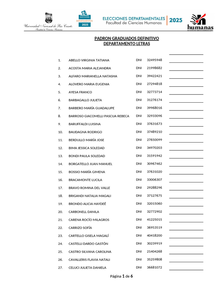 Padrón Definitivo Graduados Letras | PDF
