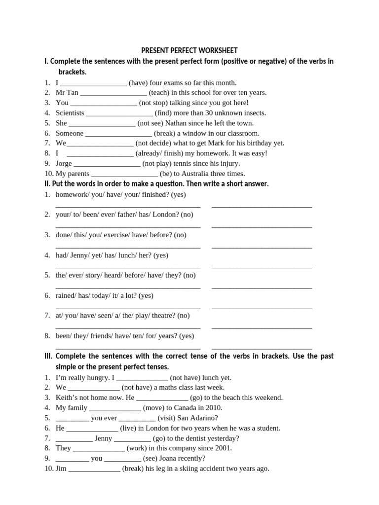 Present Perfect Grammar Worksheet | PDF | Seoul | London