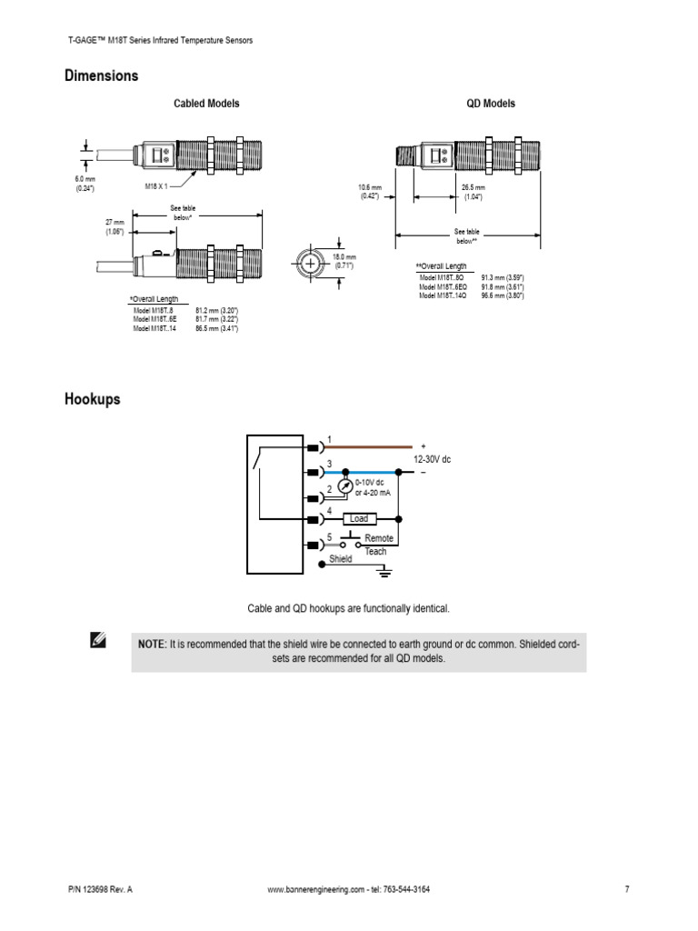 M18T Series Infrared Sensor Dimensions | PDF