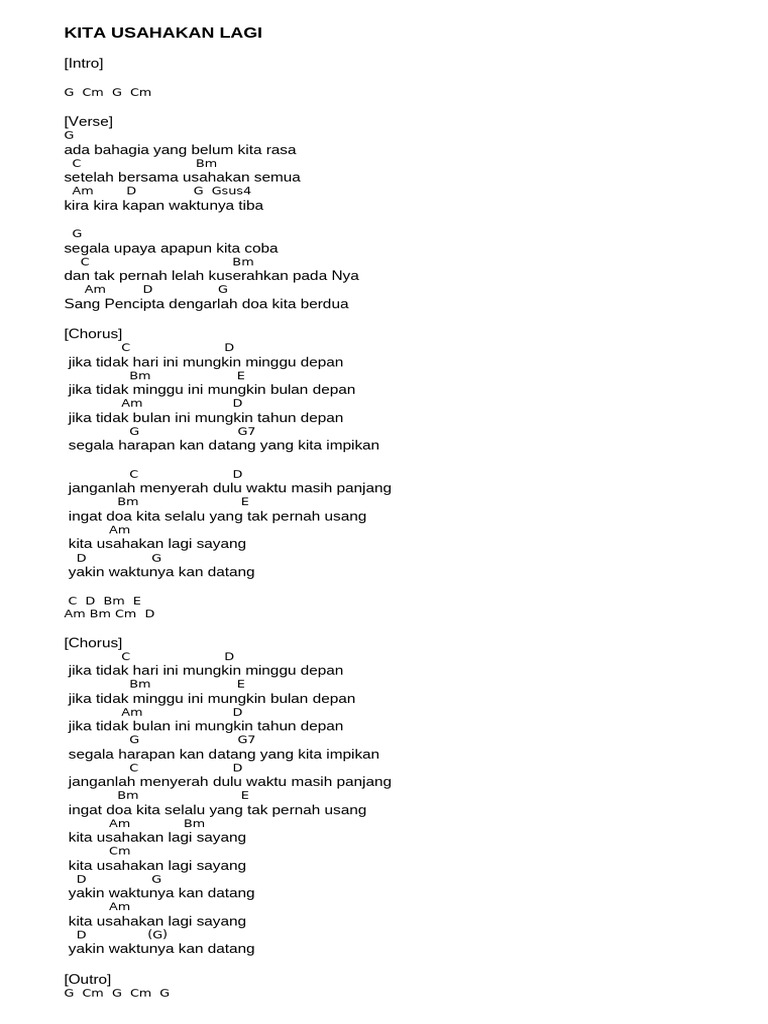 Lirik dan Chord "Kita Usahakan Lagi" | PDF