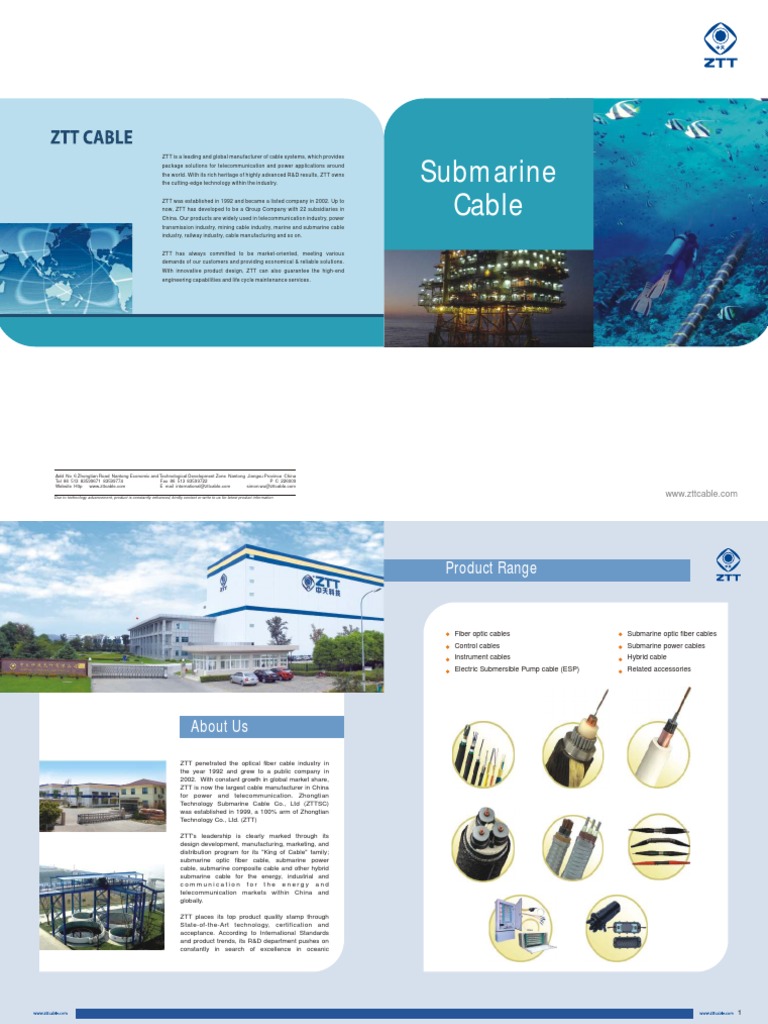 ZTT Submarine Cable Solutions Overview | PDF | Cable | Wire