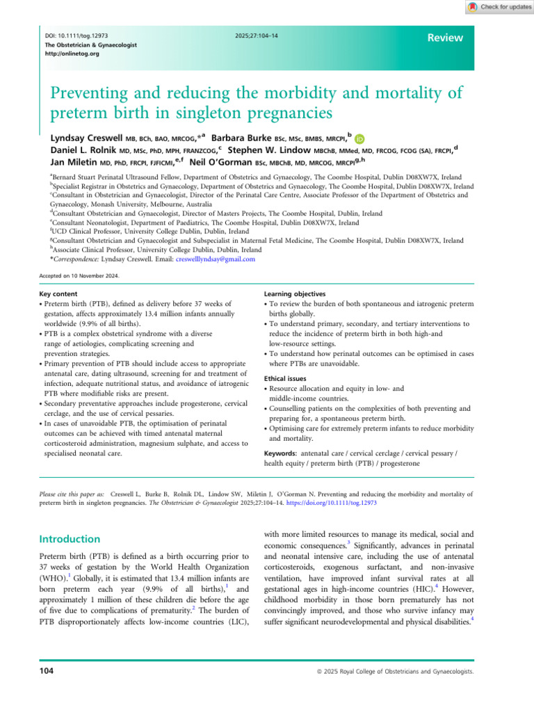 RCOG Guidelines on Preterm Birth Management | PDF | Preterm Birth ...
