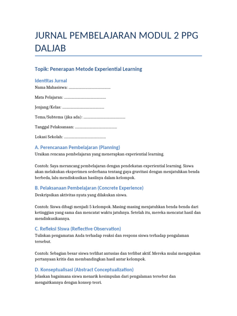 Jurnal Pembelajaran Experiential Learning | PDF