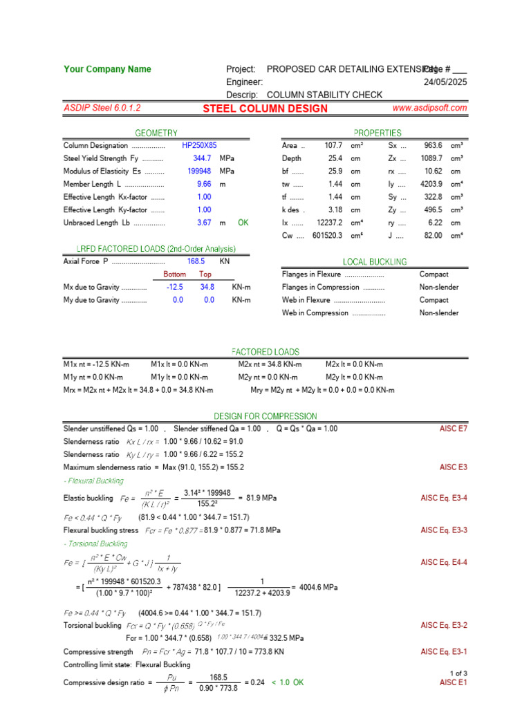Steel Column Stability Check Report | PDF | Buckling | Building Engineering