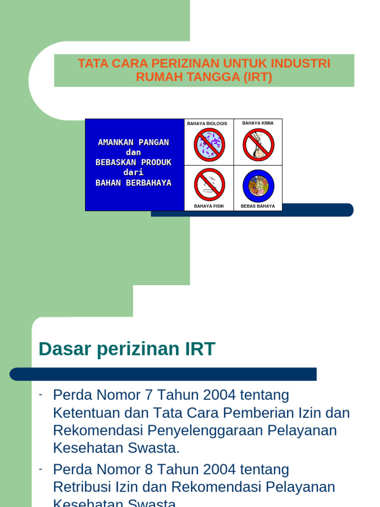 Perizinan dan Keamanan Pangan IRT | PDF