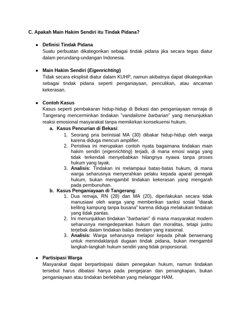 Tindak Pidana Main Hakim Sendiri di Indonesia | PDF