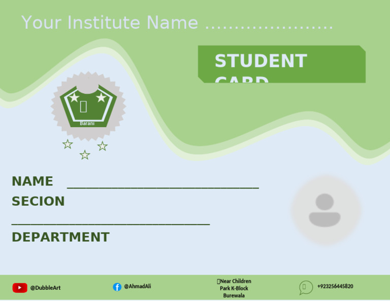 Student Card Template for Institute | PDF