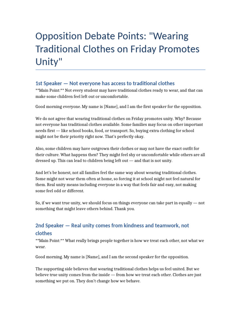 Opposition to Traditional Clothes for Unity | PDF